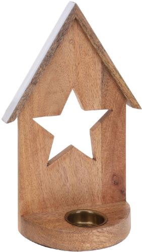 Svícen H&L Dřevěný svícen House 29cm, hvězda