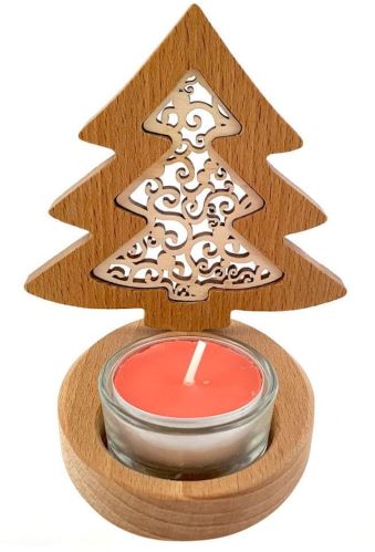 Svícen AMADEA Dřevěný svícen stromek s vkladem - ornament, masivní dřevo, výška 10 cm