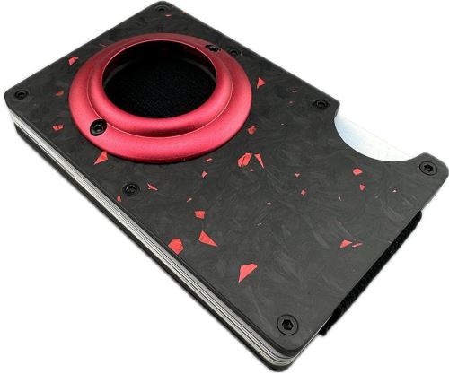 Peňaženka Daklos Carbon RFID karbónová mini pre AirTag s klipom červenočierna