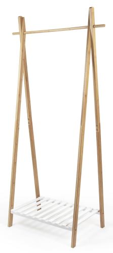 Bambusový stojan na šaty Compactor Bamboo Stender s bielou policou na topánky, 80 x 44 x 160 cm