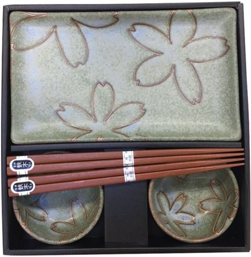 Jedálenská sada Made In Japan Sushi set s kvetinovým motívom svetlo zelený 6 ks