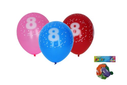 Balónik nafukovací 30cm - sada 5ks, s číslom 8