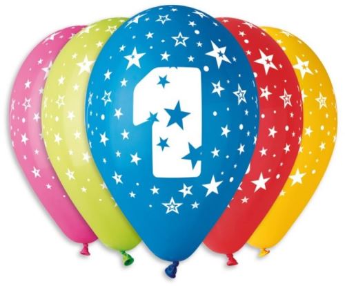 Balóniky Nafukovacie balóniky, 30cm, číslica "1" mix farieb, 5ks