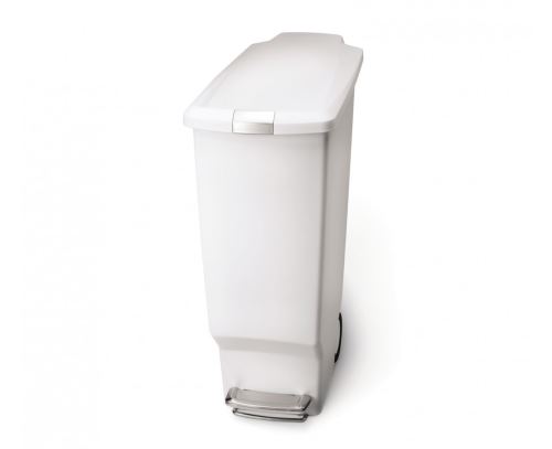 Pedálový odpadkový kôš Simplehuman - 40 l, úzky, biely plast
