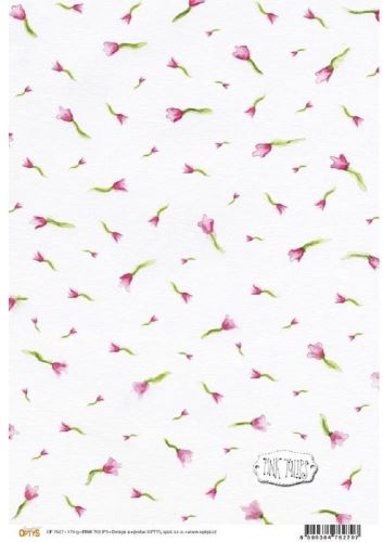 Darčekový baliaci papier Optys 7627 - Papier A4 jednostranný, 170g, pink tulips