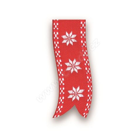 Vianočná tkaná textilná stuha 310 hviezda 2,5 cm x 10m - 71 červená